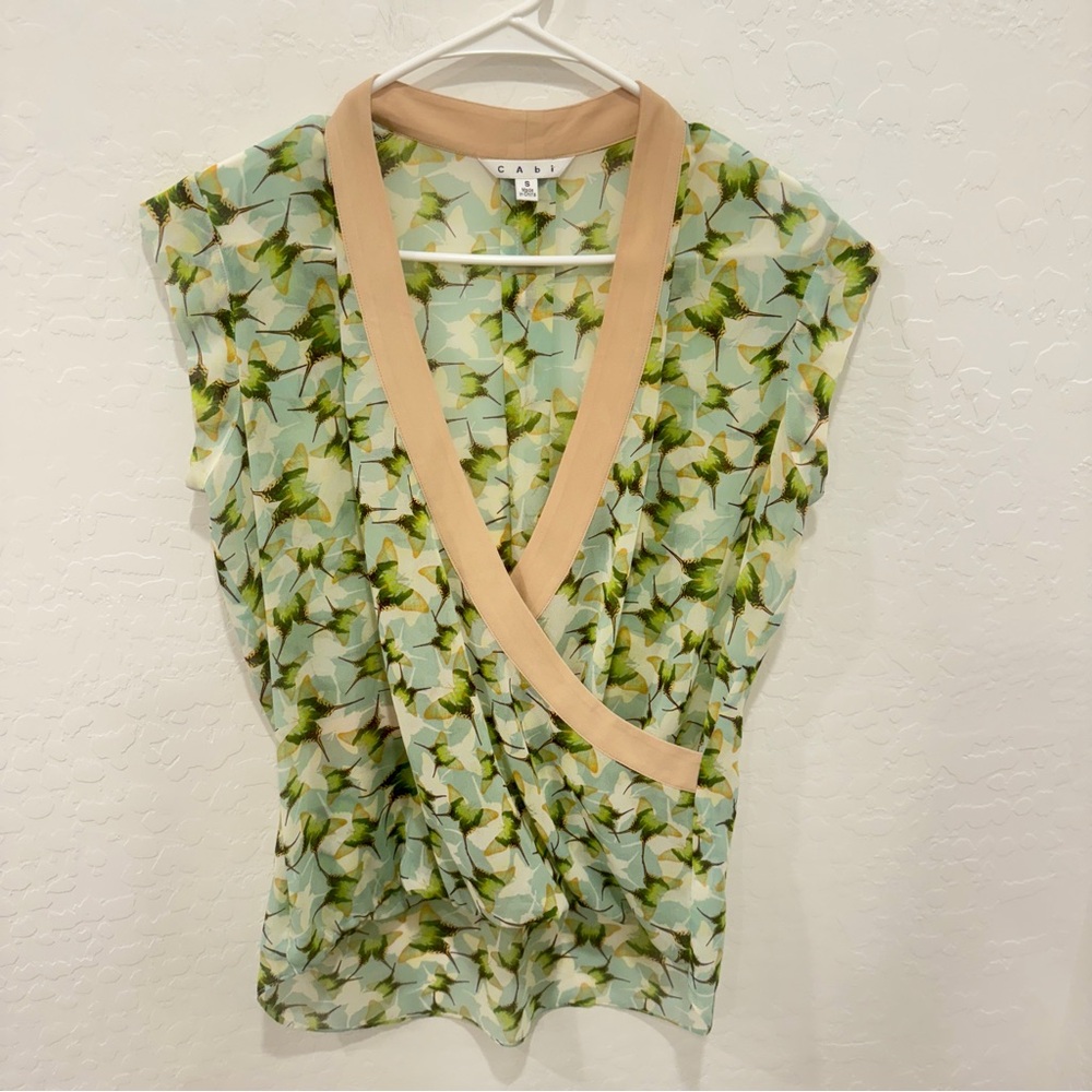 CAbi Sleeveless Butterfly Wrap Blouse Womens Small Sheer Spring Fairy Whimsical